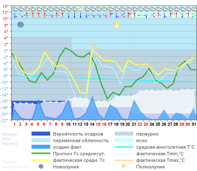 График температуры январь 2022, Москва
