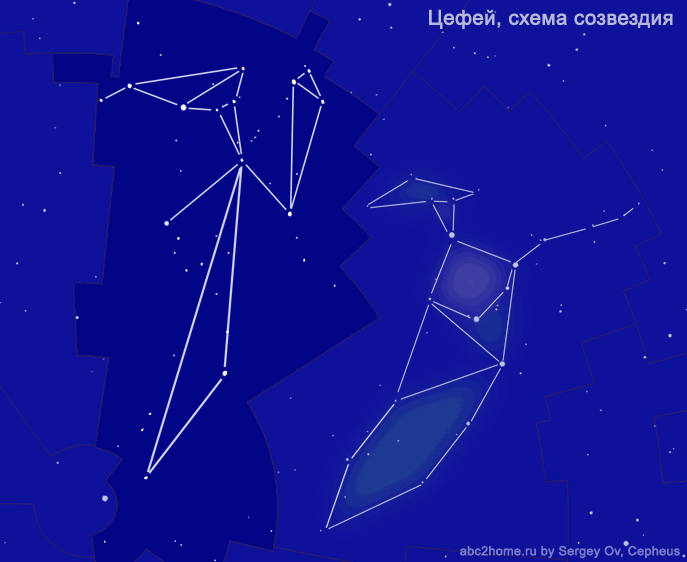 Схема созвездия Цефей и Кассиопея
