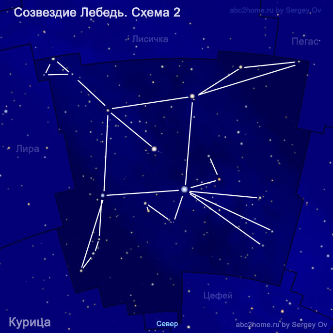 Diagram of the constellation Cygnus. A Hen