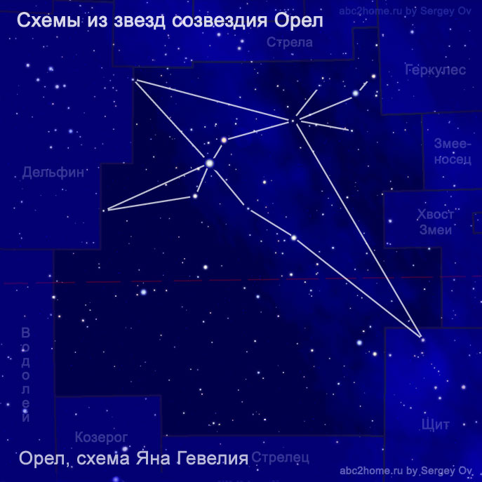 Scheme of the constellation Aquila: Eagle scheme by Jan Hevelius, fig. 7.2.Aql