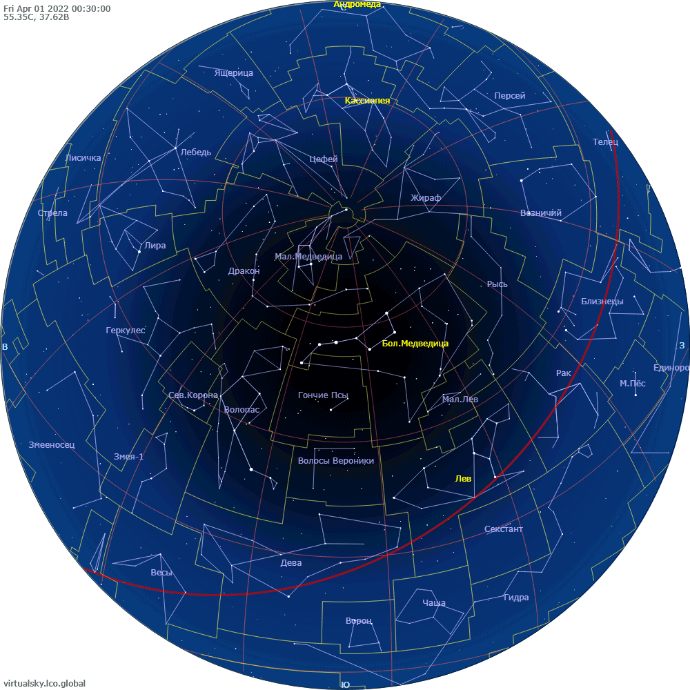 Звездное небо над Москвой, 1 апреля 2022