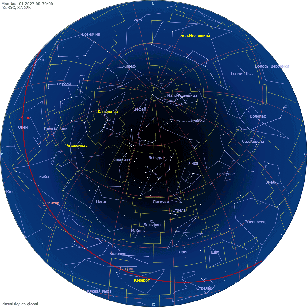 Звездное небо над Моской, 1 августа 2022