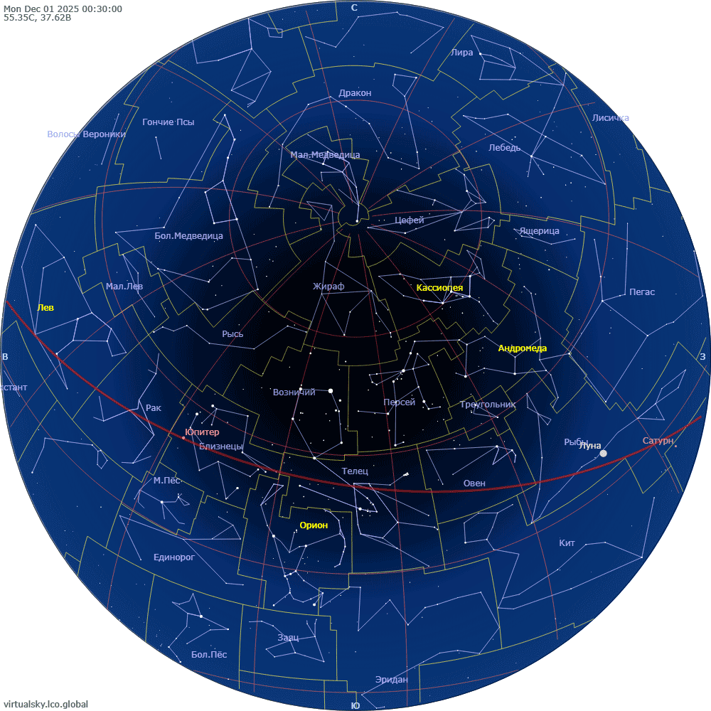 карта звездного неба декабрь 2025