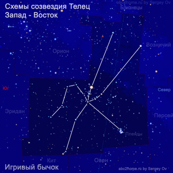 Схема созвездия Тельца: Игривый Бычок, рис. 7.1.Tau