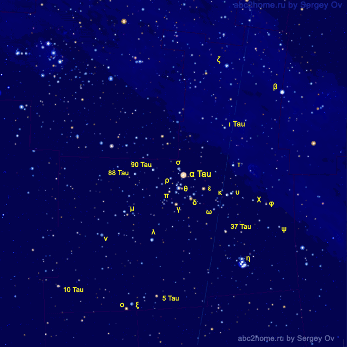 Созвездие Телец, звезды, обозначения Байера